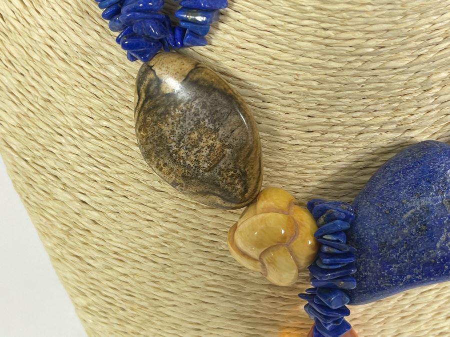 Handmade Statement 16' Necklace With Lapis Lazuli And Amber [Photo 7]
