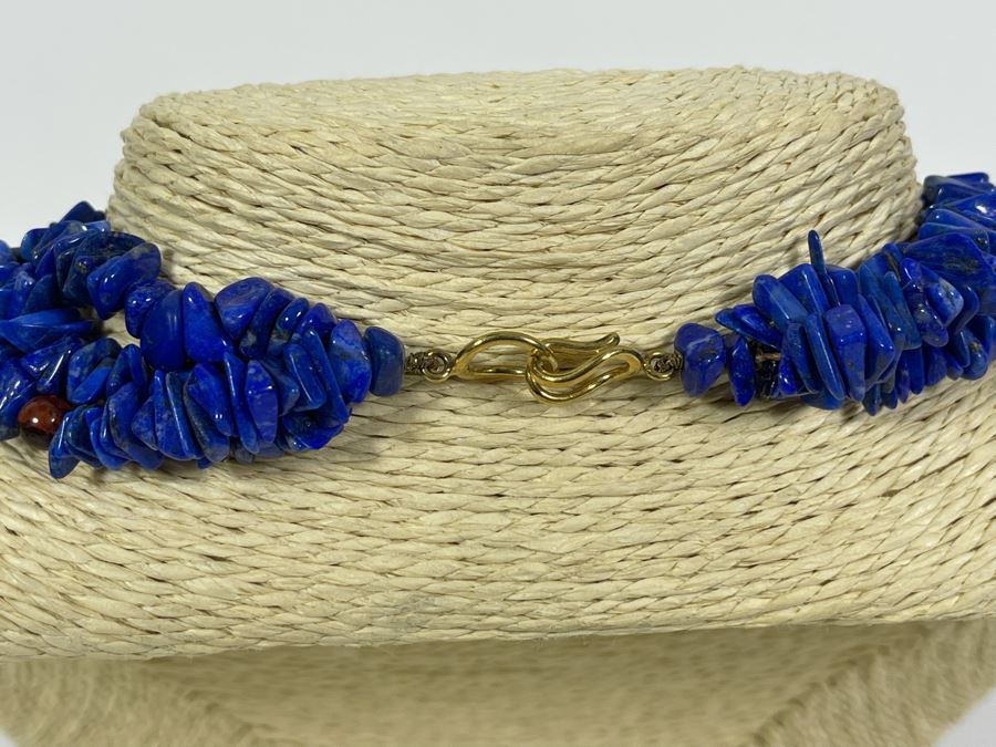 Handmade Statement 16' Necklace With Lapis Lazuli And Amber [Photo 9]