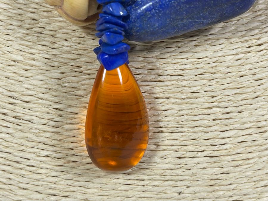 Handmade Statement 16' Necklace With Lapis Lazuli And Amber [Photo 6]
