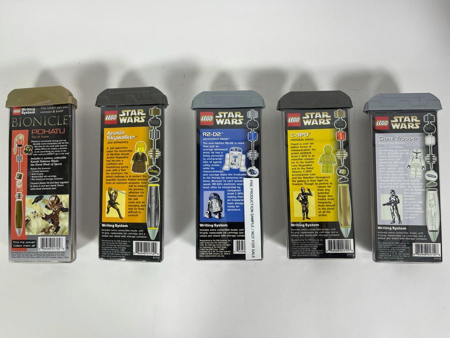 (4) LEGO Star Wars Writing Pens And (1) LEGO Bionicle Toa Of Stone Pohatu Writing Pen [Photo 8]