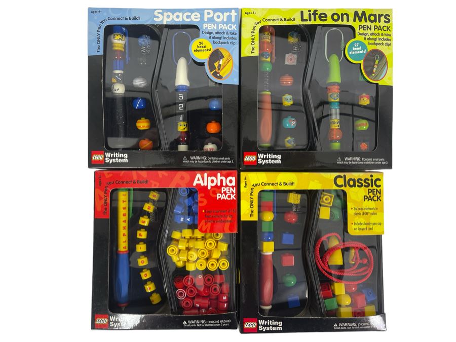 (4) LEGO Writing Pen Packs: Space Port, Life On Mars, Alpha And Classic [Photo 1]