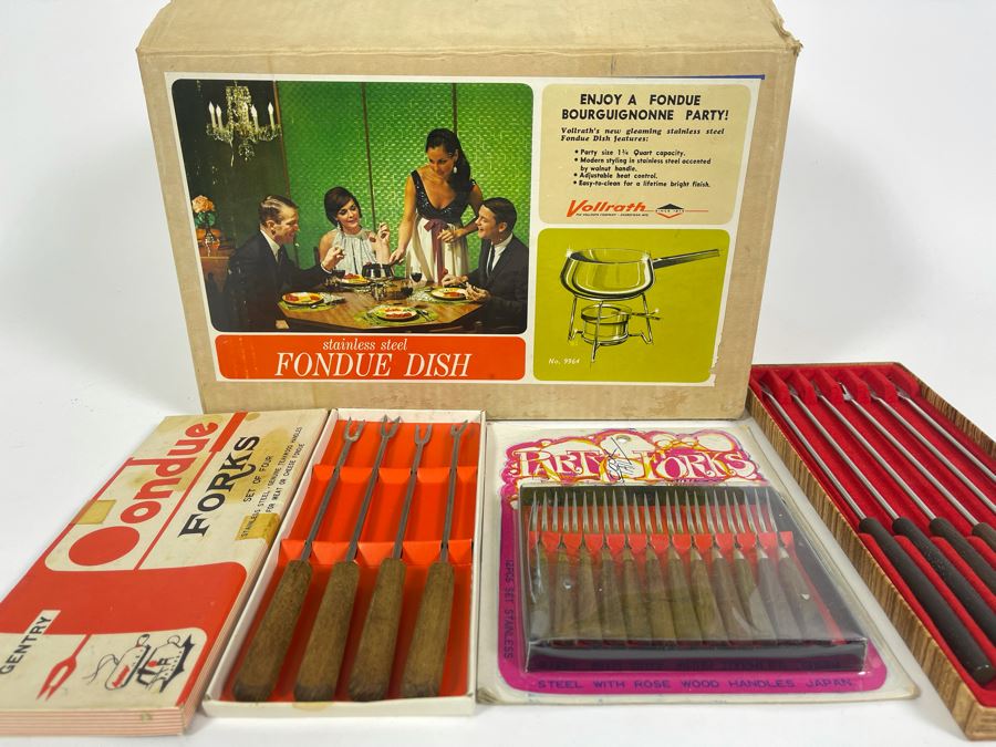 Mid-Century Fondue Set With Various Fondue Forks And Party Forks [Photo 4]