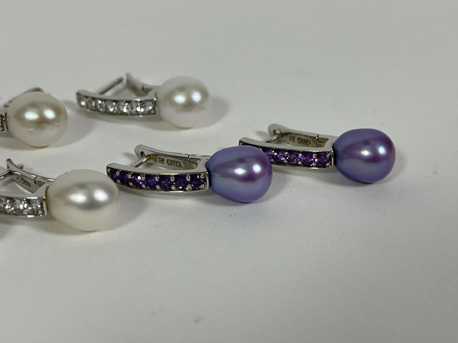 Three Pairs Of Sterling Silver Pearl Earrings [Photo 6]