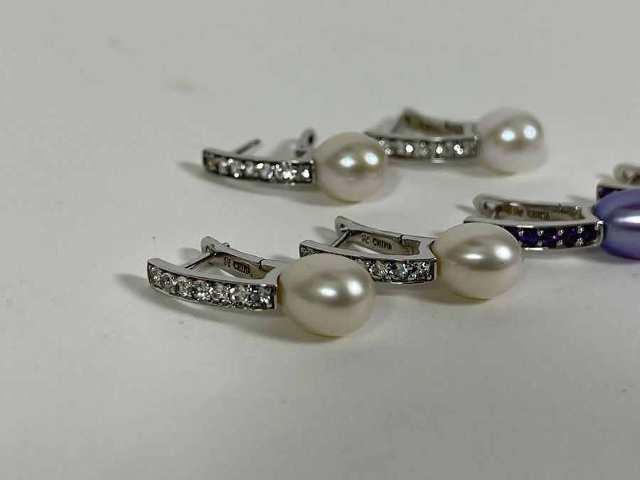 Three Pairs Of Sterling Silver Pearl Earrings [Photo 5]