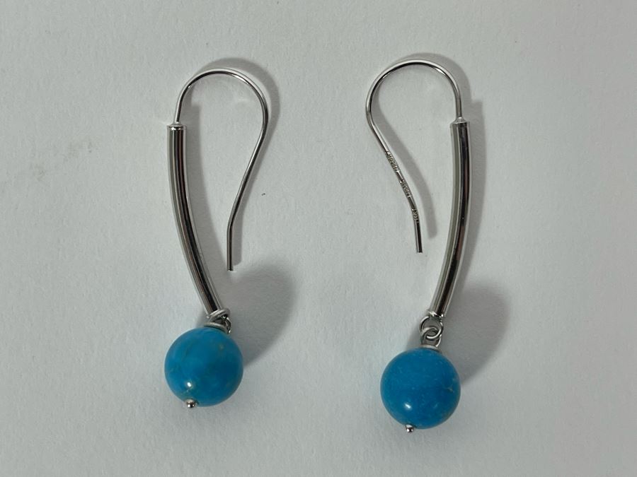 14K Gold Turquoise Italy Milor Earrings 2g [Photo 2]