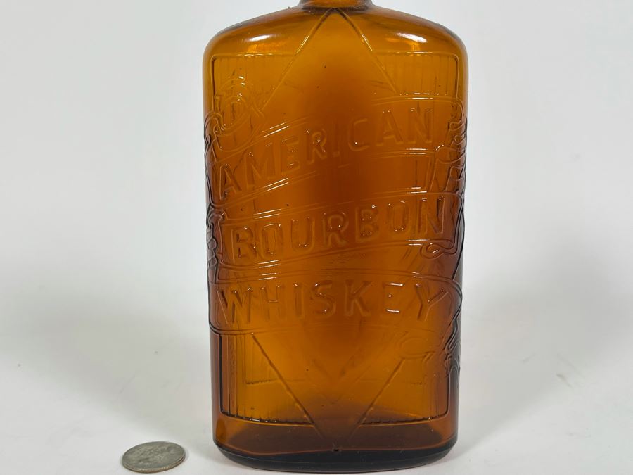 Vintage American Bourbon Whiskey Glass Bottle 8.5H [Photo 2]
