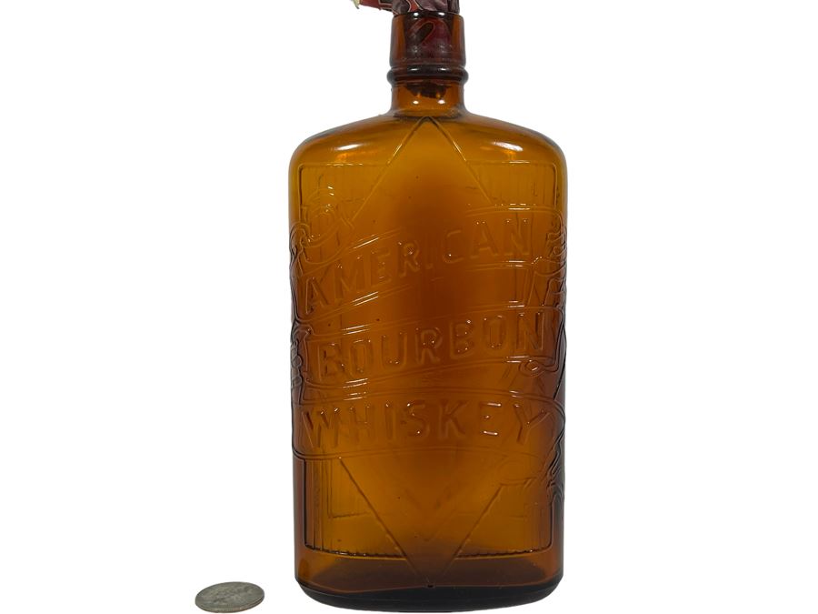 Vintage American Bourbon Whiskey Glass Bottle 8.5H [Photo 1]