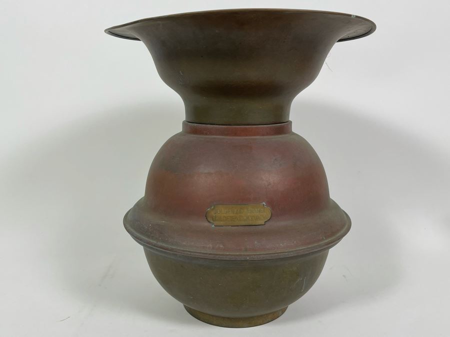 Historical Vintage Copper Brass Spitoon From The Goldmining Town With Brass Plaque 'Goldfield Hotel Goldfield, Nevada' 10.25W X 12H [Photo 3]