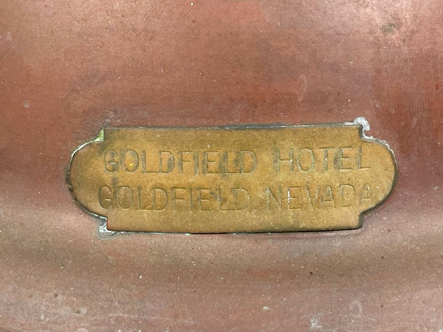 Historical Vintage Copper Brass Spitoon From The Goldmining Town With Brass Plaque 'Goldfield Hotel Goldfield, Nevada' 10.25W X 12H [Photo 2]