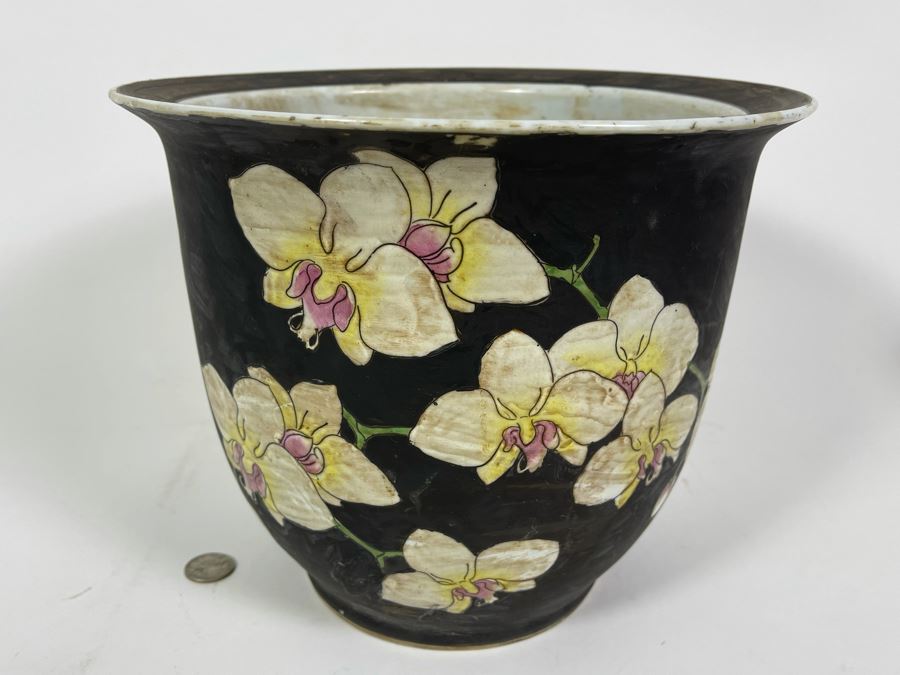 Signed Hand Painted Chinese Flower Pot 11W X 9H [Photo 2]