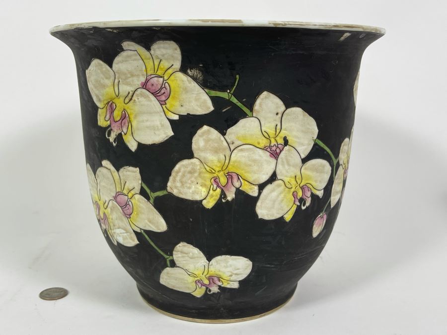 Signed Hand Painted Chinese Flower Pot 11W X 9H [Photo 5]