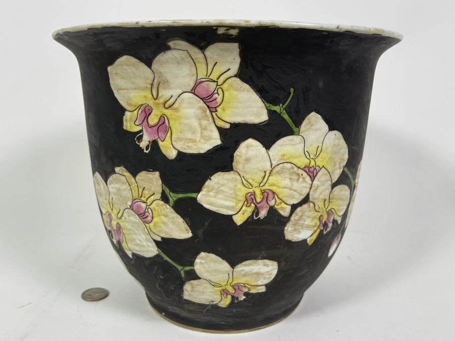 Signed Hand Painted Chinese Flower Pot 11W X 9H [Photo 3]