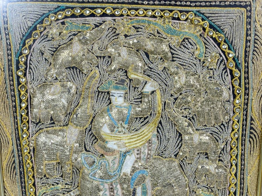 Vintage Kalaga Tapestry Burmese Thai Beaded Sequined Artwork 17.5 X 21 Framed 28 X 31 [Photo 12]