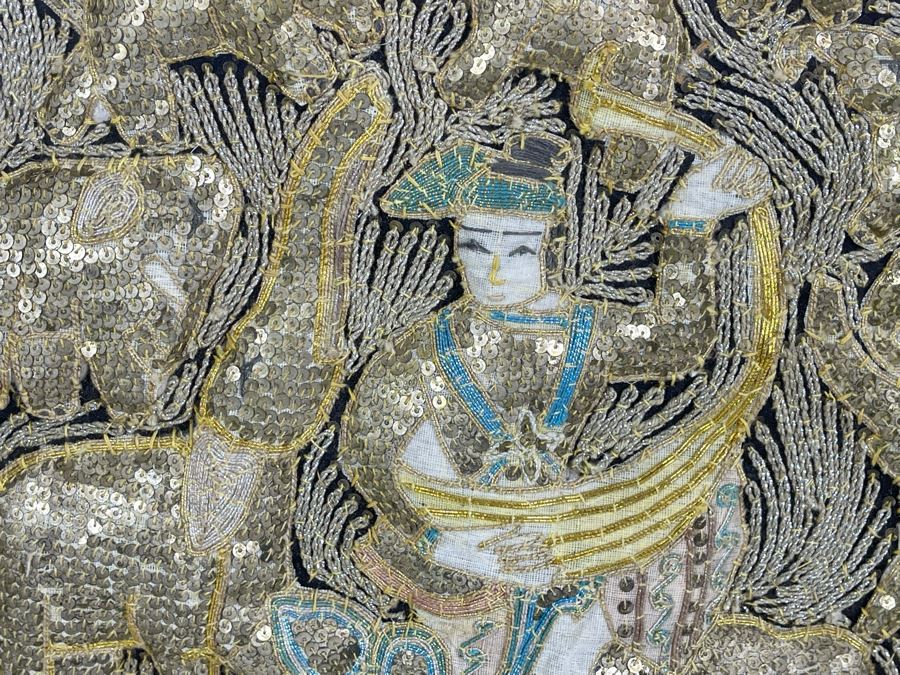 Vintage Kalaga Tapestry Burmese Thai Beaded Sequined Artwork 17.5 X 21 Framed 28 X 31 [Photo 4]