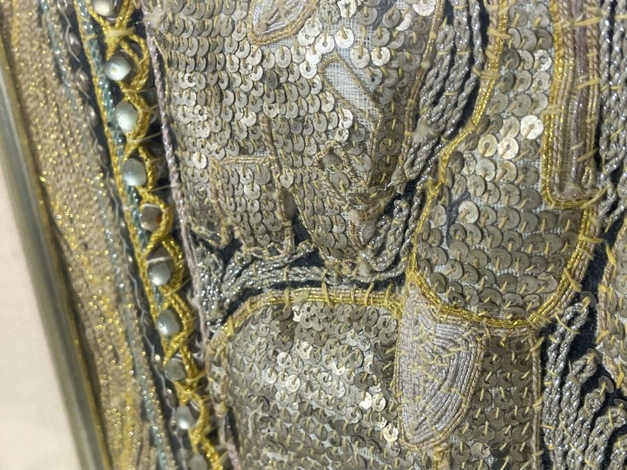 Vintage Kalaga Tapestry Burmese Thai Beaded Sequined Artwork 17.5 X 21 Framed 28 X 31 [Photo 8]