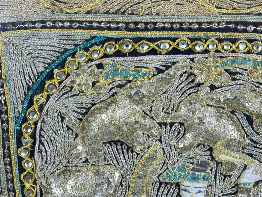 Vintage Kalaga Tapestry Burmese Thai Beaded Sequined Artwork 17.5 X 21 Framed 28 X 31 [Photo 5]