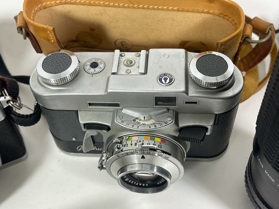 Vintage Film Camera Lot With Graflex Graphic 35 Film Camera, Canon Canonet QL17 Film Camera, Pair Of Lenses And Light Meter [Photo 9]