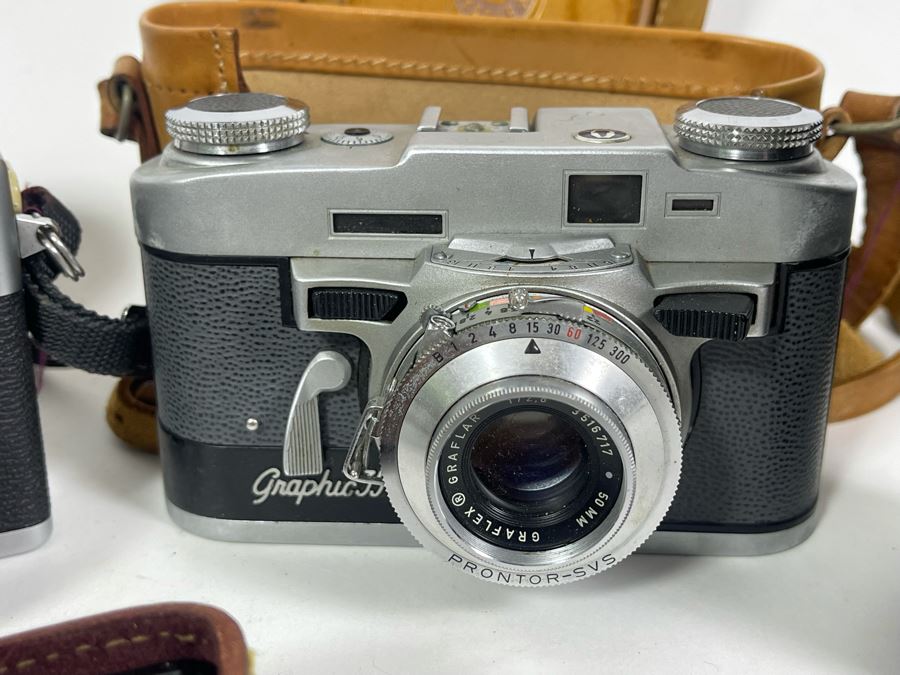 Vintage Film Camera Lot With Graflex Graphic 35 Film Camera, Canon Canonet QL17 Film Camera, Pair Of Lenses And Light Meter [Photo 6]