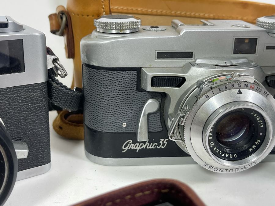 Vintage Film Camera Lot With Graflex Graphic 35 Film Camera, Canon Canonet QL17 Film Camera, Pair Of Lenses And Light Meter [Photo 8]