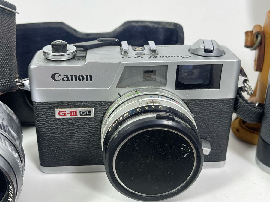 Vintage Film Camera Lot With Graflex Graphic 35 Film Camera, Canon Canonet QL17 Film Camera, Pair Of Lenses And Light Meter [Photo 4]