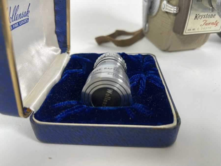 Pair Of Vintage Keystone 8mm Film Movie Cameras And Extra Wollensak Wide Angle Cine Raptar Lens [Photo 6]