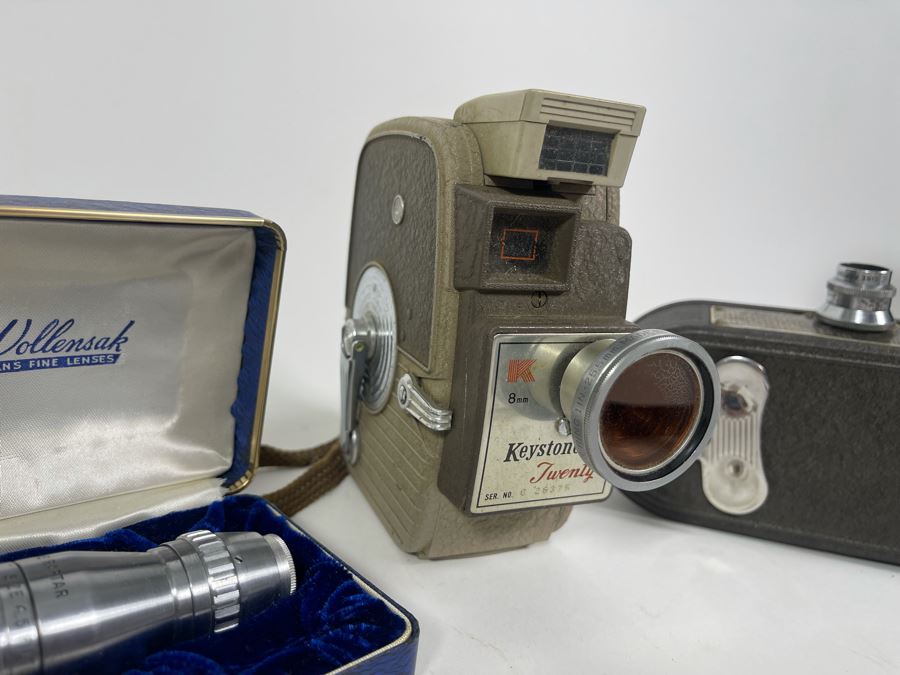 Pair Of Vintage Keystone 8mm Film Movie Cameras And Extra Wollensak Wide Angle Cine Raptar Lens [Photo 4]
