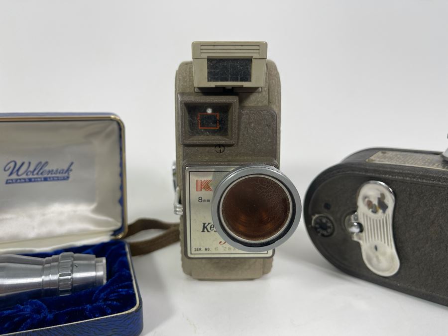 Pair Of Vintage Keystone 8mm Film Movie Cameras And Extra Wollensak Wide Angle Cine Raptar Lens [Photo 3]