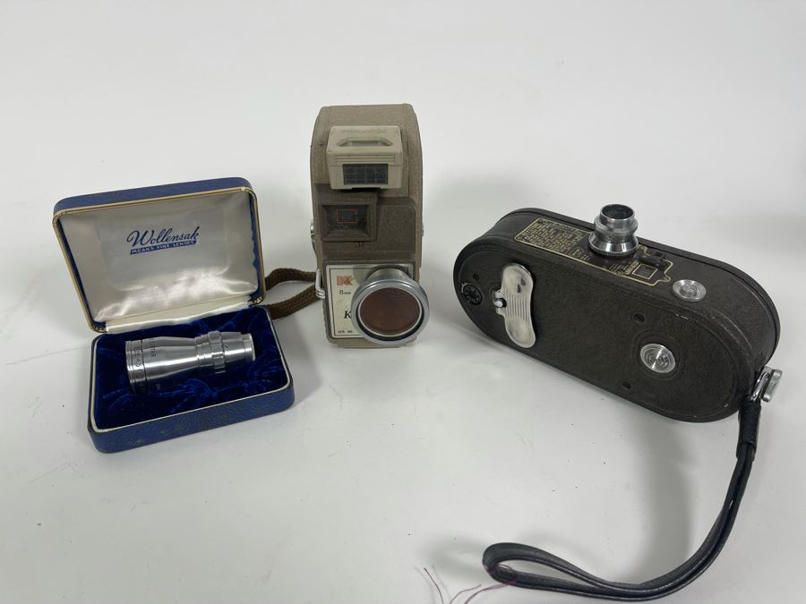 Pair Of Vintage Keystone 8mm Film Movie Cameras And Extra Wollensak Wide Angle Cine Raptar Lens [Photo 2]