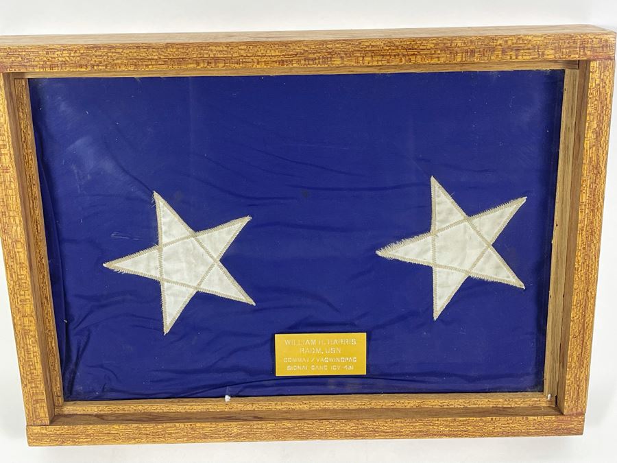 Framed US Navy Naval Signal Flag With Brass Plaque 'William H. Harris RADM, USN COMMAT / VAQWINGPAC SIGNAL GANG (CV-43) 18 x 13 [Photo 3]