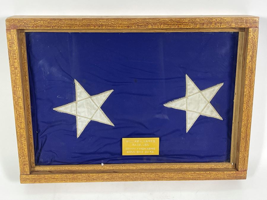 Framed US Navy Naval Signal Flag With Brass Plaque 'William H. Harris RADM, USN COMMAT / VAQWINGPAC SIGNAL GANG (CV-43) 18 x 13 [Photo 4]