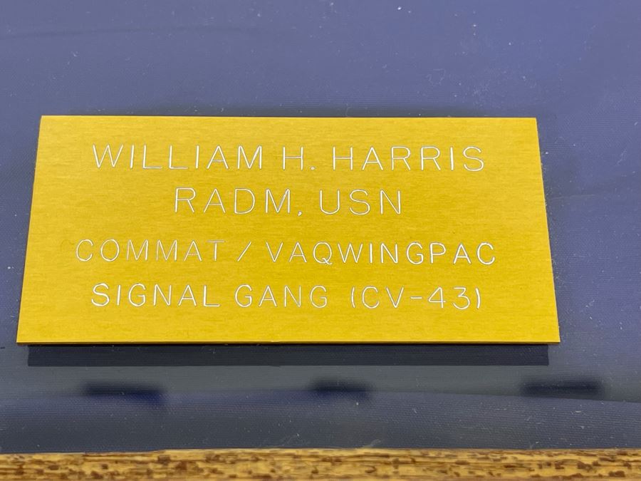 Framed US Navy Naval Signal Flag With Brass Plaque 'William H. Harris RADM, USN COMMAT / VAQWINGPAC SIGNAL GANG (CV-43) 18 x 13 [Photo 7]