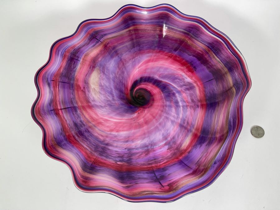 Signed Studio Art Glass Wall Mounted Decor Signed On Back In Manner Of Dale Chihuly 13.5R X 4.5H [Photo 3]