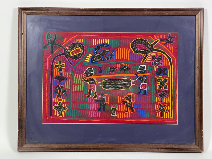 Handmade Vintage Mola Panama Folk Art Embroidery 18.5 X 13 Framed 25 X 20 [Photo 5]