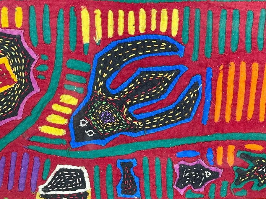 Handmade Vintage Mola Panama Folk Art Embroidery 18.5 X 13 Framed 25 X 20 [Photo 10]
