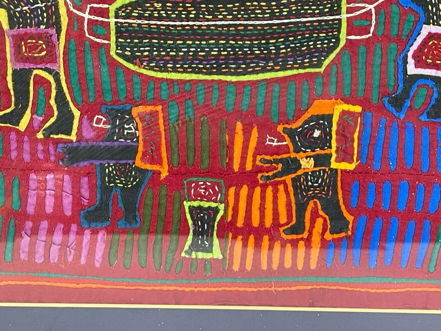 Handmade Vintage Mola Panama Folk Art Embroidery 18.5 X 13 Framed 25 X 20 [Photo 7]