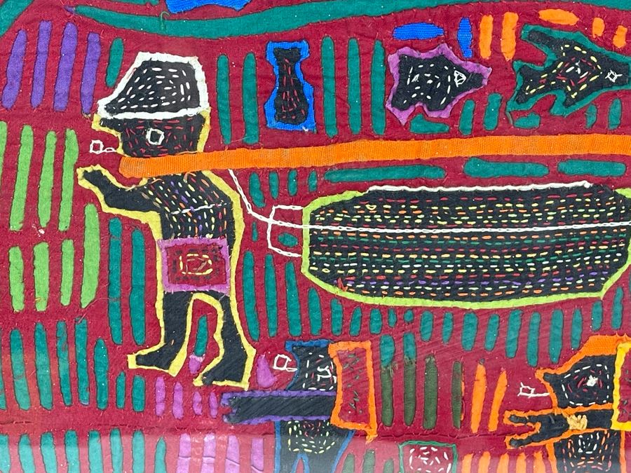 Handmade Vintage Mola Panama Folk Art Embroidery 18.5 X 13 Framed 25 X 20 [Photo 6]