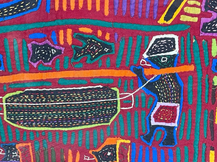 Handmade Vintage Mola Panama Folk Art Embroidery 18.5 X 13 Framed 25 X 20 [Photo 8]