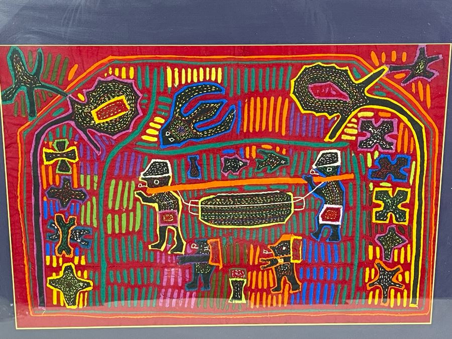 Handmade Vintage Mola Panama Folk Art Embroidery 18.5 X 13 Framed 25 X 20 [Photo 2]