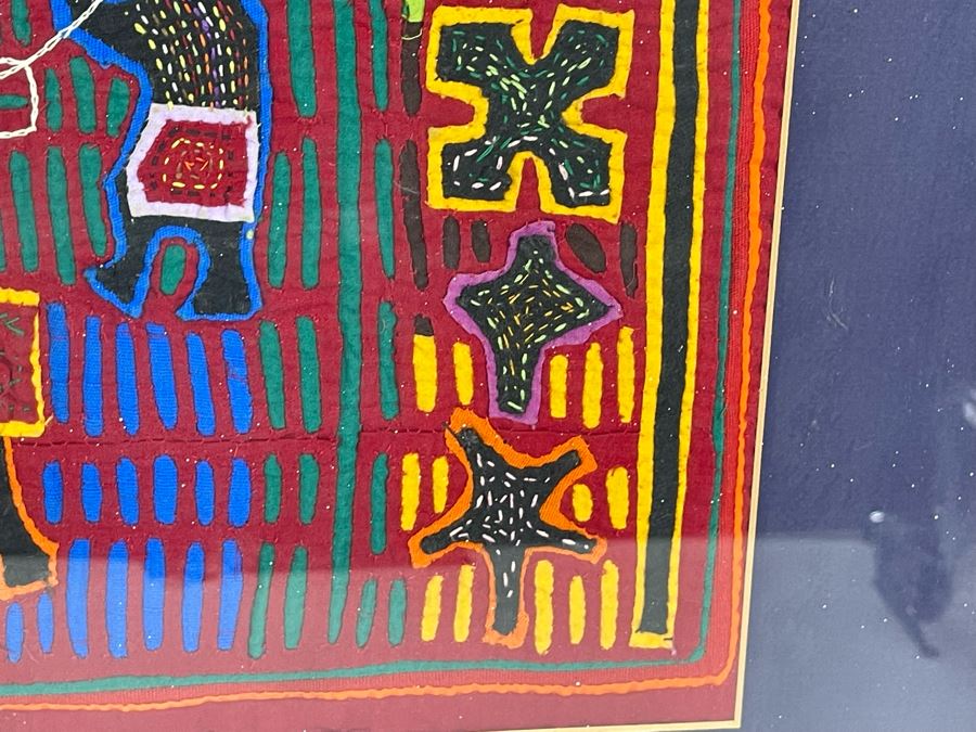 Handmade Vintage Mola Panama Folk Art Embroidery 18.5 X 13 Framed 25 X 20 [Photo 9]