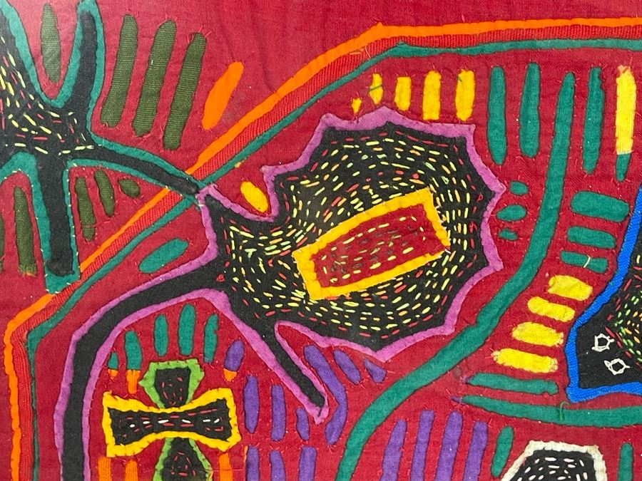 Handmade Vintage Mola Panama Folk Art Embroidery 18.5 X 13 Framed 25 X 20 [Photo 11]