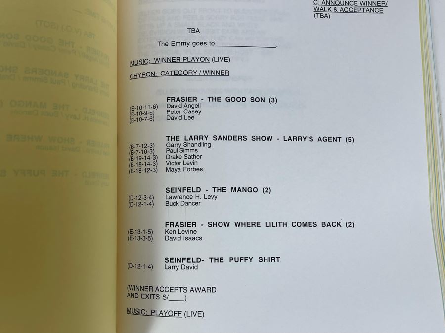 Original Final Draft Script To The 46th Annual Primetime Emmy Awards September 11, 1994 [Photo 8]