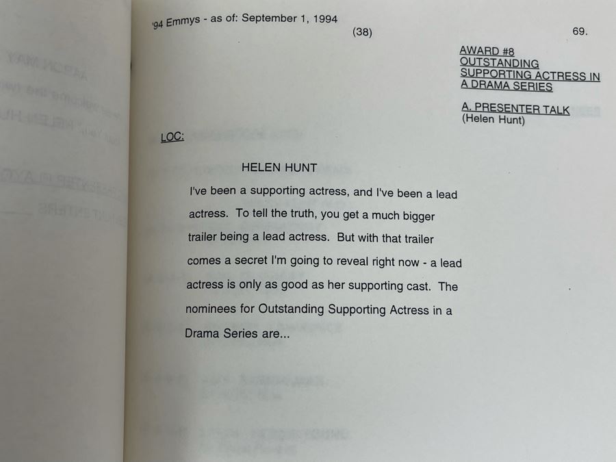 Original Final Draft Script To The 46th Annual Primetime Emmy Awards September 11, 1994 [Photo 7]