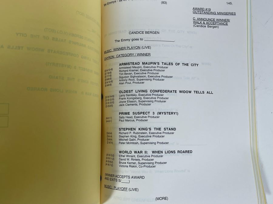 Original Final Draft Script To The 46th Annual Primetime Emmy Awards September 11, 1994 [Photo 6]