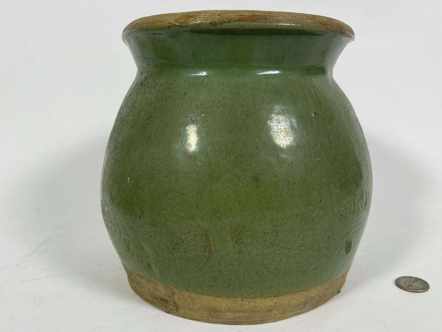 Vintage Green Glazed Flower Pot 9W X 8H [Photo 2]