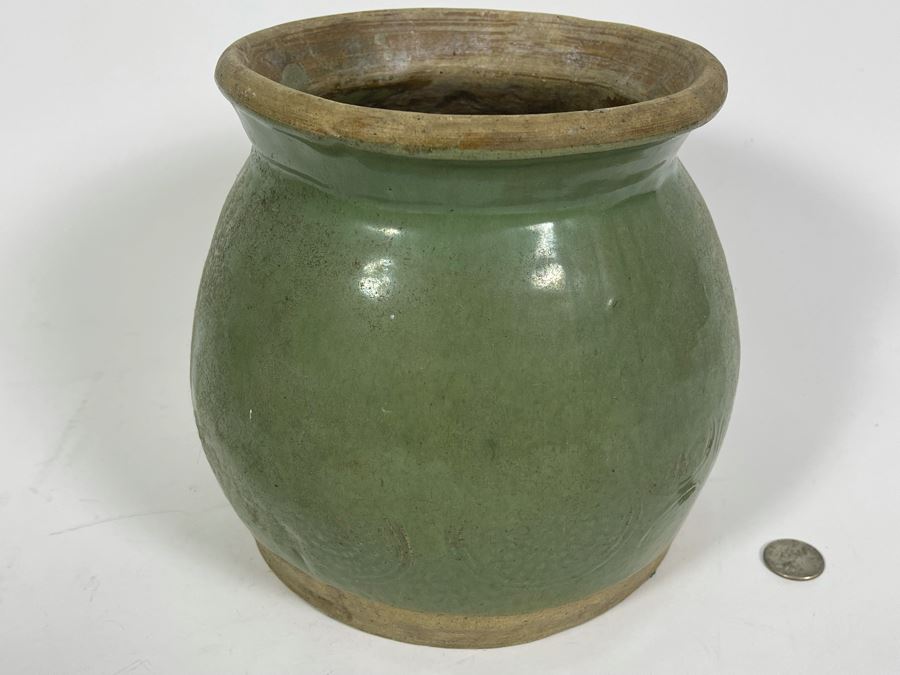 Vintage Green Glazed Flower Pot 9W X 8H [Photo 4]