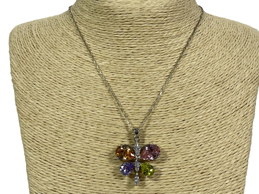 Sterling Silver Butterfly Pendant With 16' Sterling Chain Necklace 15g [Photo 2]