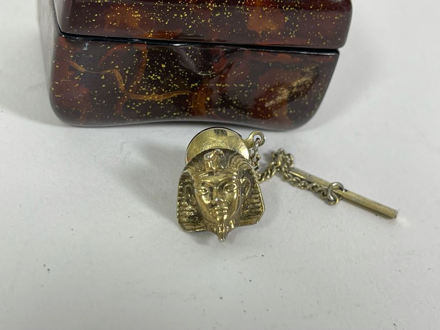 Small Hand Painted Russian Lacquer Box And Sterling Silver Tutankhamun Tie Tack [Photo 5]
