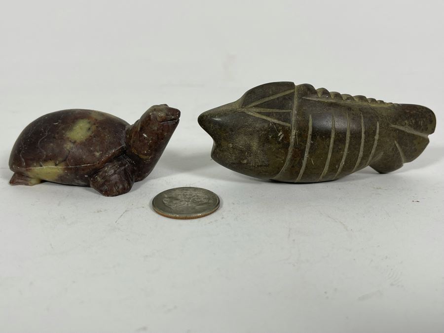 Vintage Hand Carved Stone Turtle And Fish [Photo 3]
