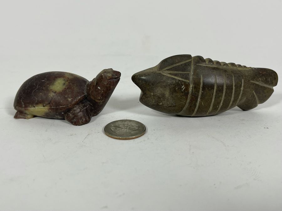 Vintage Hand Carved Stone Turtle And Fish [Photo 2]