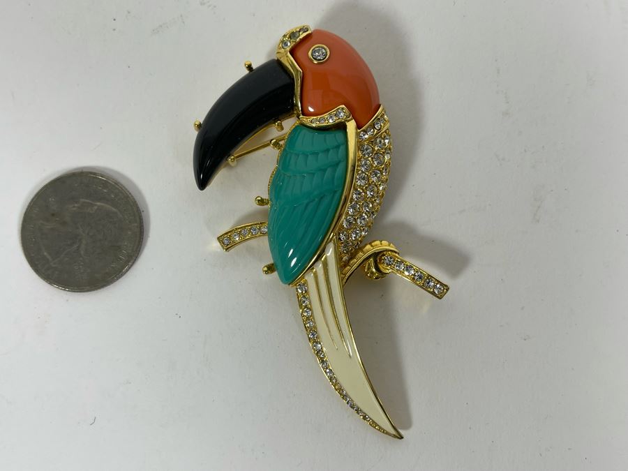 KJL Kenneth Jay Lane Parrot Bird Brooch Pin [Photo 2]
